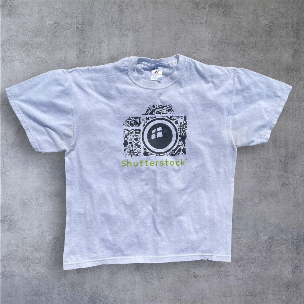Jerzees y2k shutter stock white‎ tech shirt large